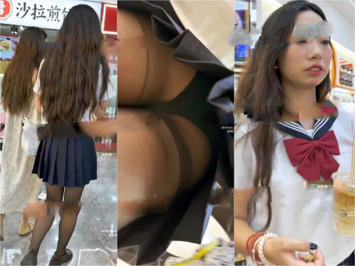 【KFC】JK制服学生妹和闺蜜逛街。黑丝水手服黑内前后CD[某房原版]