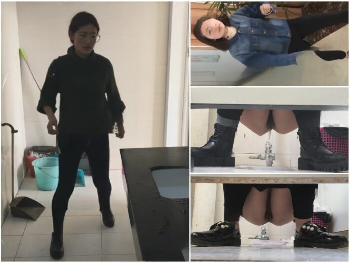 Public Restroom 冴えない男が勤務中にサボって職場の女子トイレに潜入❤️メガネをかけた大人っぽい女性同僚2人が用を足す様子を盗撮【…